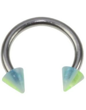 Rund Øyenbrynspiercing med Grønne, Blå og Hvite Spike Kuler - 1.2 x 8 mm