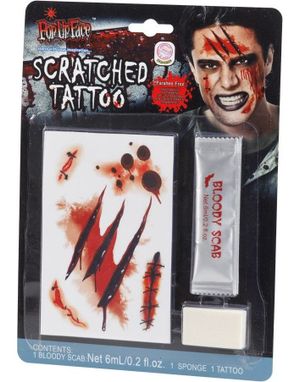 Scratch Tattoo - Sett med Sårtattovering, Blod og Svamp