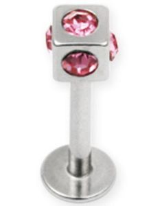 Tøff Labret med Firkantet Kule med Rosa Stener