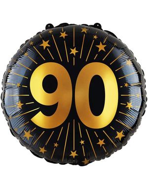 90-års Feiring - Svart og Gull Folieballong 46 cm