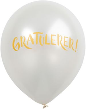 6 stk 30 cm Perle Hvite Ballonger - Gratulerer