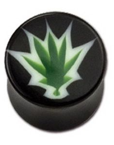 Svart Piercing Plugg med Weed Motiv