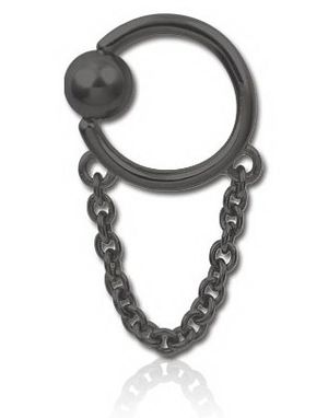 Svart BCR Piercing med Hengende Lenke - 1,6 x 12 mm