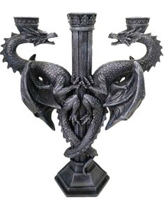 Dragons Altar - Trearmet Lysestake med Drager 29 cm