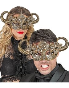 Blomstrete Gullfarget Øyemaske med Horn og Stener