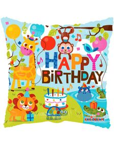 Happy Birthday - Firkantet Folieballong med Jungeltema 46 cm