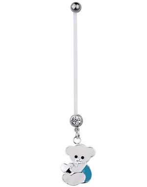 Navlepiercing For Gravide med Teddybjørn i Hvit og Blå