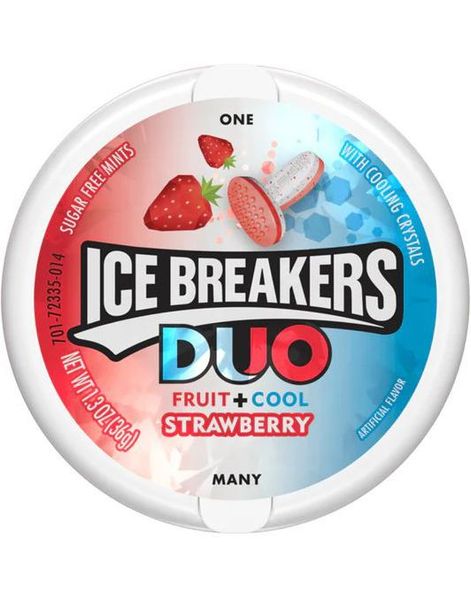 Ice Breakers Duo Strawberry- Sukkerfrie Sukkertøy med Jordbærsmak 42 gram (USA Import)