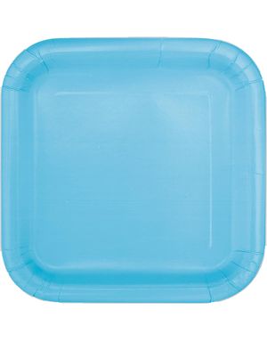 14 stk Firkantede Lys Blå Papptallerkener 22 cm