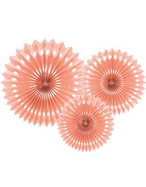 3 stk Lyse Ferskenfargede Dekorvifter 20-30 cm
