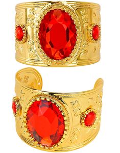Kleopatra Gullfarget Cuff-Armbånd Med Røde Steiner