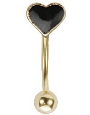 Gullfarget Øyenbrynspiercing med Svart Hjerte - 1,2 x 8 mm