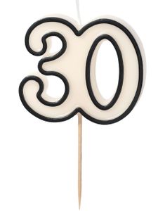 30 År - Hvit og Svart Bursdagslys 5.5 cm