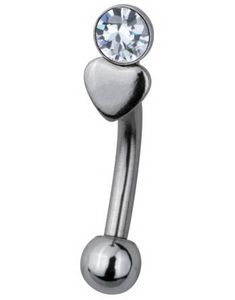 Crystal Stone with Heart Øyenbrynspiercing - 1.2 x 8 mm
