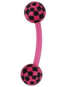 Øyenbrynspiercing med Sjakkmønster - Rosa/Svart - 1.2 x 8 mm
