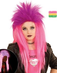 Neonrosa og Lilla Mullet Parykk til Barn - Lyser Under UV-Lys 
