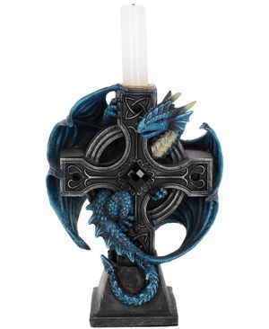 Anne Stokes Lysestake med Blå Drage 18 cm