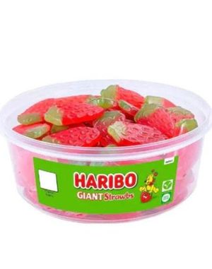 75 stk Haribo Giant Strawbs - Boks med Jordbær Vingummi 825 gram
