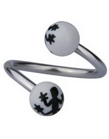 Øyenbrynspiercing med Salamander - Hvit/Svart - 1.2 x 10 mm
