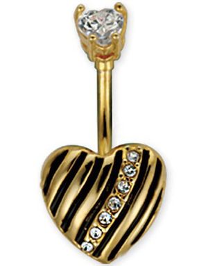 Gullfarget Navlepiercing med Svarte Striper & Hvite Stener