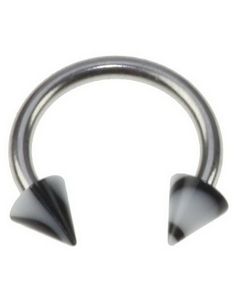 Rund Øyenbrynspiercing med Svarte og Hvite Spike Kuler - 1.2 x 8 mm