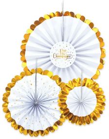 3 stk Pop the Champagne - Hvite Papirvifter i Forskjellige Størrelser