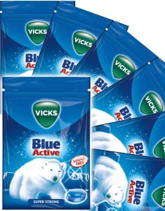 20 stk Vicks Blue Active Sukkerfri Superstrong Menthol - Hel Eske 1440 gram