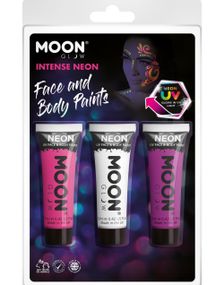3 stk Neon UV/Blacklight Ansikt- og Kroppssminke i Rosa, Hvit og Lilla