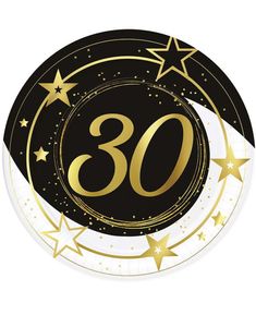 6 stk Svarte og Hvite Papptallerkener 33 cm - 30 ÅR