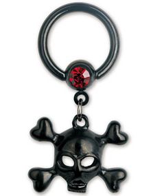 Black PVD BCR Piercing with Skull & Red Stone - Strl 1.6 x 10 mm