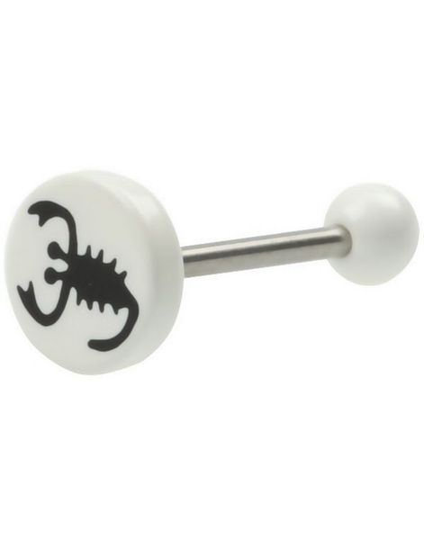 Tungepiercing med Hvite Kuler & Skorpion