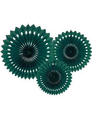 3 stk Mørk Grønne Dekorvifter 20-30 cm