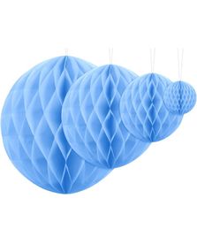 Himmelblå Honeycomb Ball VELG STØRRELSE 10-40 cm