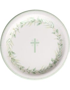 8 stk Papptallerkener med Kors og Bladkrans 23 cm