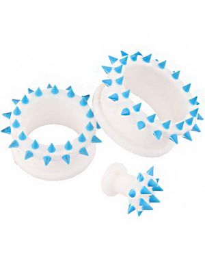 Hvit Piercing Tunnel med Blå Spikes