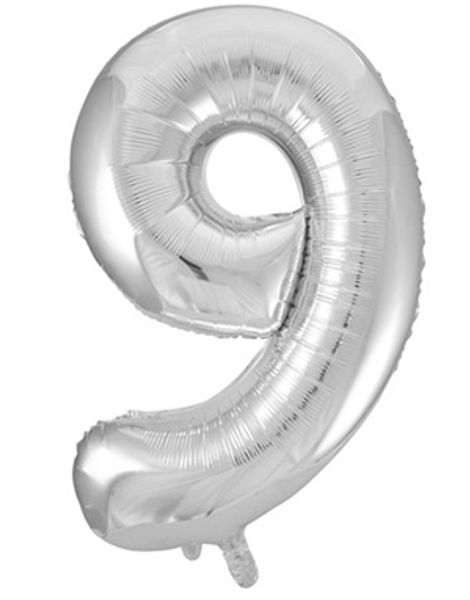 Tallet 9 - Sølvfarget JUMBO Folieballong 86 cm