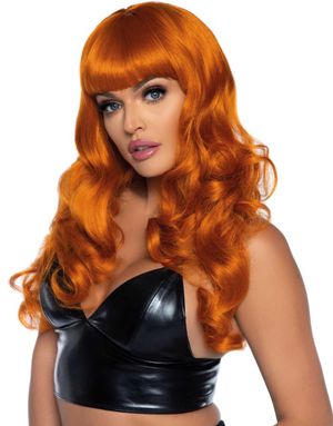Lang Bølgete Parykk med Pannelugg – Oransje