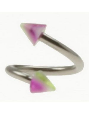 Curve Øyenbrynspiercing med Rosa, Hvite og Grønne Spikes - 1.2 x 8 mm