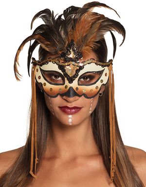 Voodoo Øyemaske med Fjær og Bånd