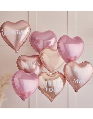 8 Stk. Rosa Folieballonger med Bokstavklistremerker 45 cm - Blush Hen