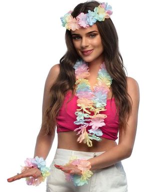 Pastellfarget Hawaiisett 4 Deler