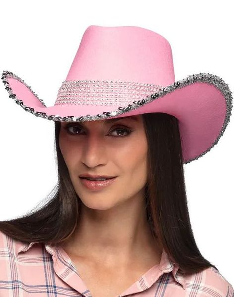 Rosa Cowboyhatt med Sølv Paljetter