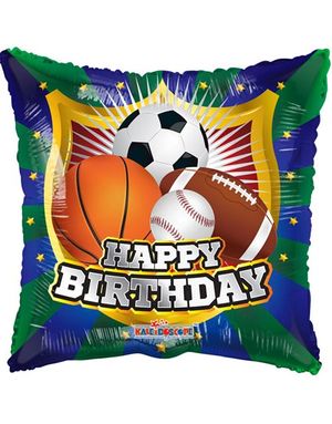Happy Birthday - Firkantet Folieballong med Sportstema 46 cm