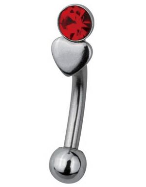 Red Stone with Heart Øyenbrynspiercing - 1.2 x 8 mm 