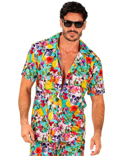 Blomstrete Hawaii Skjorte med Hodeskaller