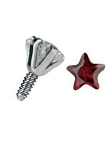 Dermal Anchor Kule med Stjerneformet Rød Sten - Strl 3 mm kule med 1,2 mm gjenger