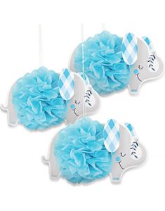 3 stk Baby Blue Elephant - Honeycomb 23 cm