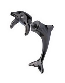 Fake Piercing med 3D formet Delfin - Svart