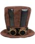 Brun Steampunk Flosshatt med Goggles og Skinnimiterte Partier