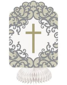 3 Stk Gullkors Honeycomb Bordpynt 20 cm - Gold Cross